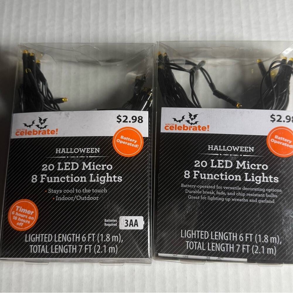 Celebrate Halloween 20 LED Micro 8 Function String Lights - Black